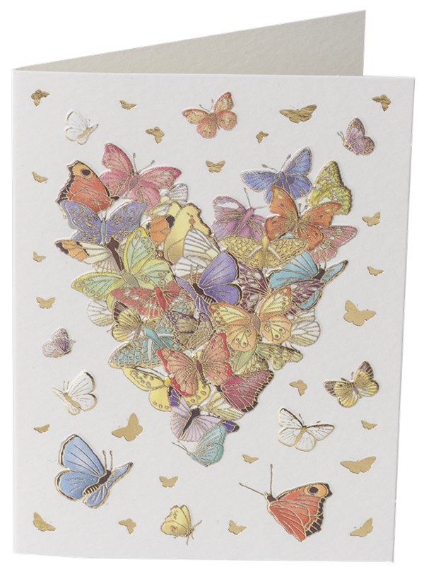 Dobble småkort "Hjerte - sommerfugler" m.kov. - Quire 70x95mm