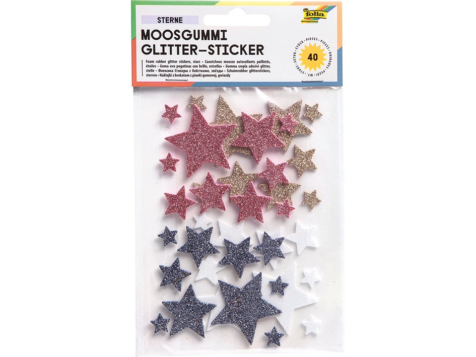 Folia Klistremerker Mosgummi Glitter – Stjerner
