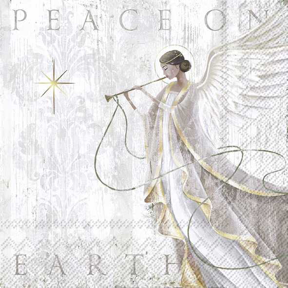 Servietter Lunsj "Peace on Earth" Angels Grace - Grå/Hvit
