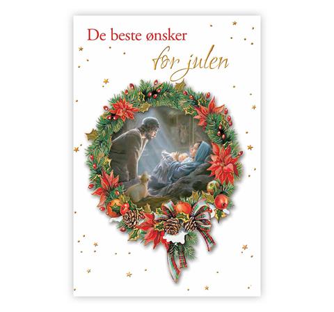 Dobble julekort "De beste ønsker for julen" - kristentmotiv - m.konvolutt
