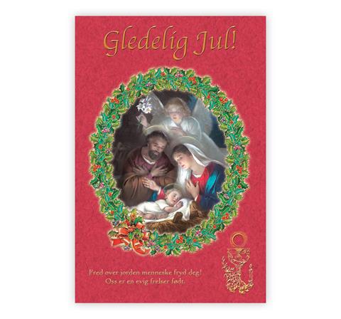 Dobble julekort "Gledelig jul! Fred over jorden..." - kristentmotiv - m.konvolutt