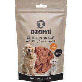 Chicken snack with fish, carrot and apple
