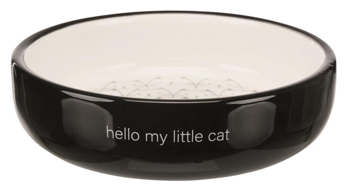 Katteskål "hello my little cat" sort og hvit