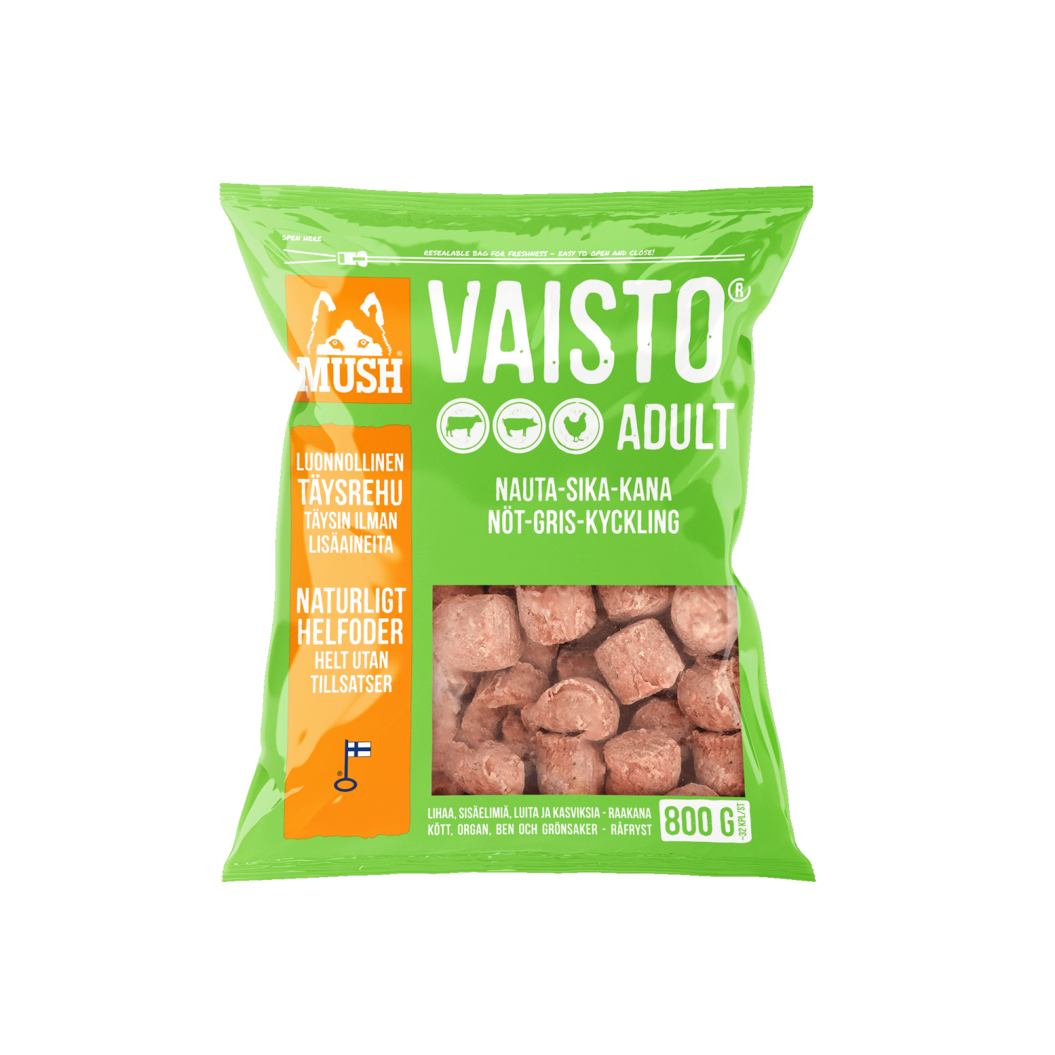 Mush vaisto grønn (okse/gris/kylling) 800g