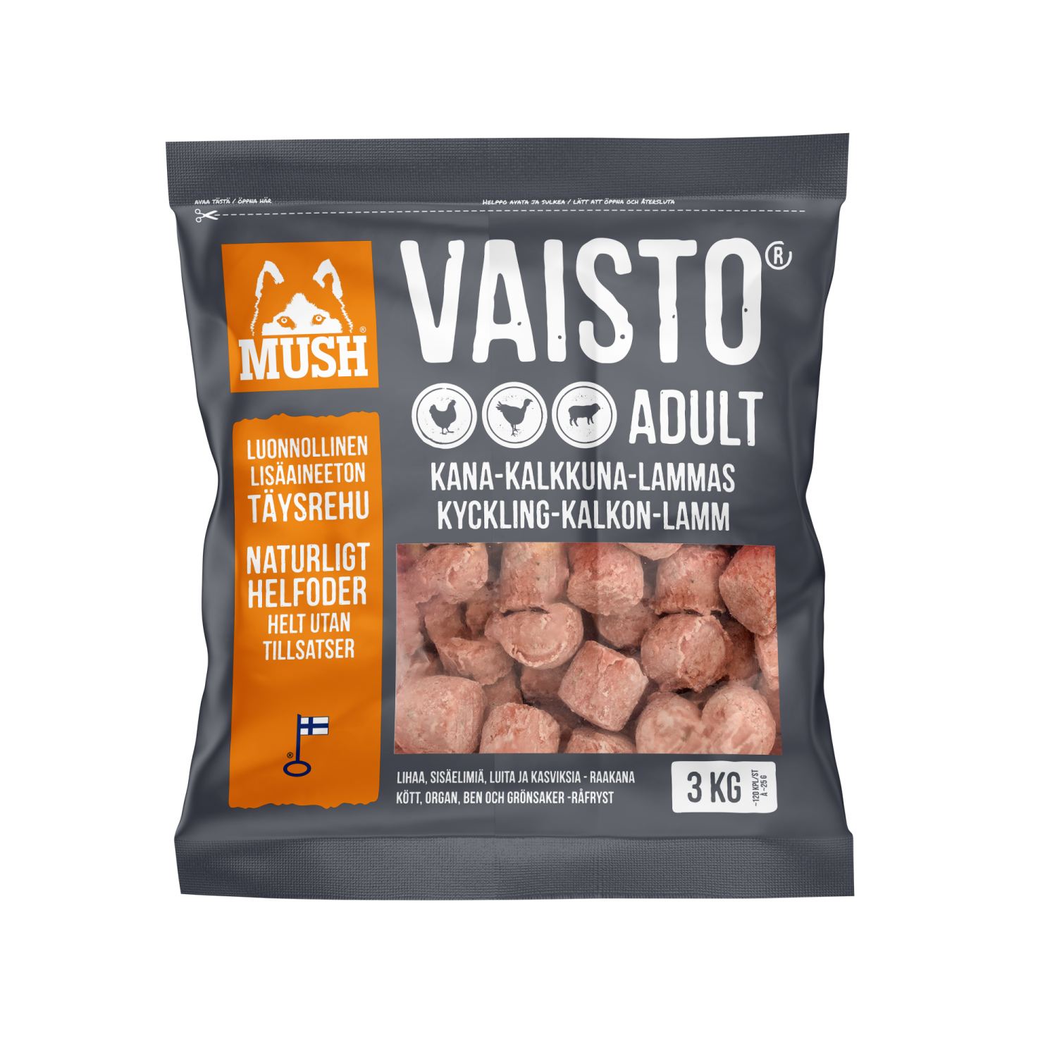 Mush grå storfe/kalkun/rein 3kg