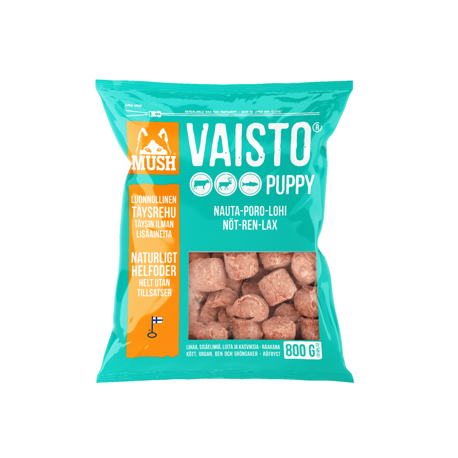 Mush Vaisto puppy  isblå okse-reinsdyr-laks 800g