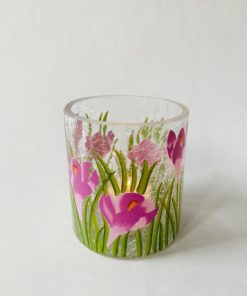 Lysglass med krokus, h 10 cm