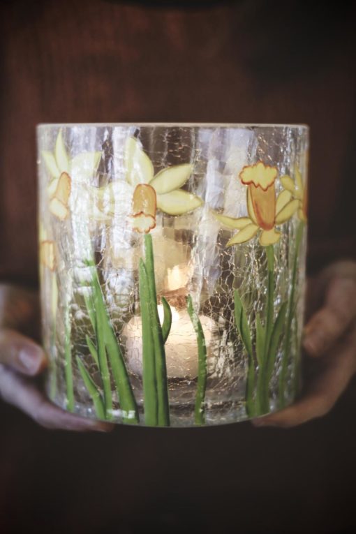 Lysglass med narcisser, 9x10 cm