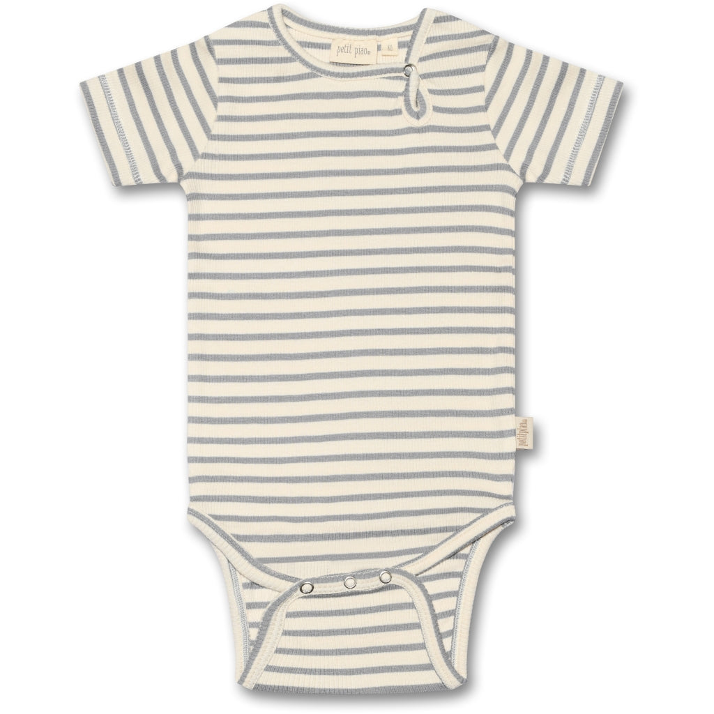 Petit Piao kortermet body | gråblå striper