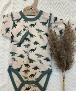 Hust and claire body | ull/bambus | beige med grønn dinosaurus