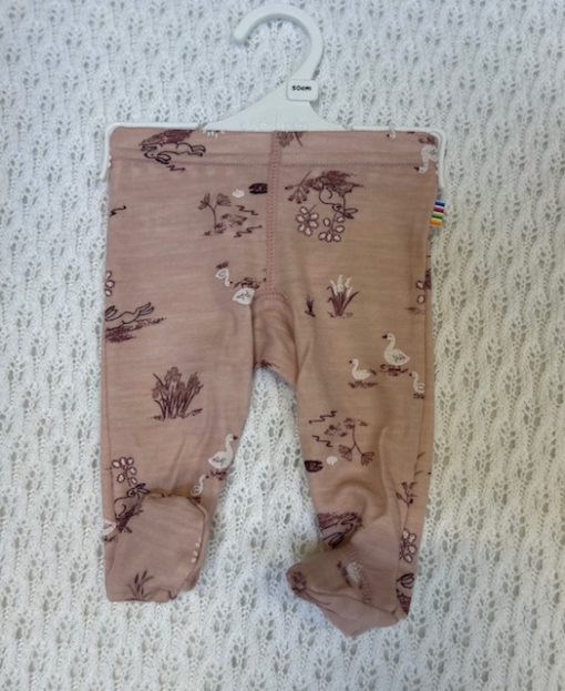 Joha leggings med fot | ull/bambus | rosa med dyr