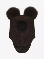 Huttelihut ullbalaclava | brun med alpakka dusker