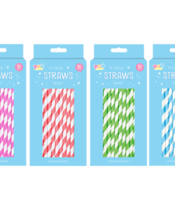 Pop Paper Straws Stripes 50pk Div.Farger