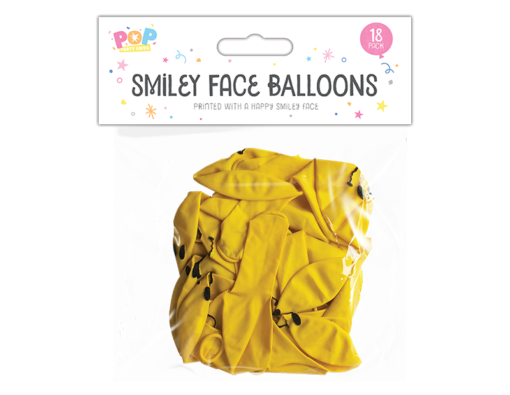 Pop Smiley Face Ballonger 18pk