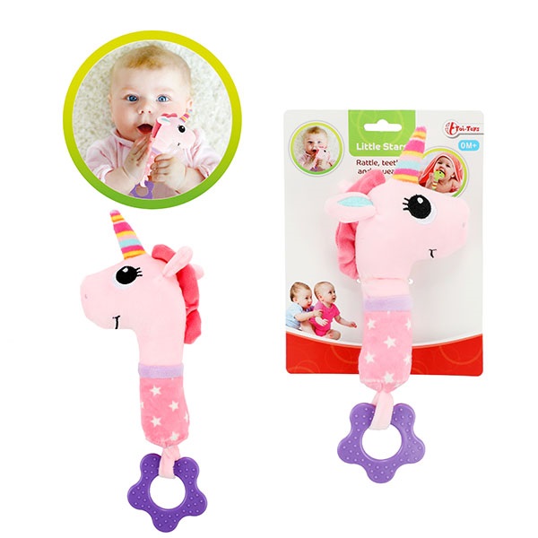 LITTLE STARS Unicorn Baby Rattle & Teether w/Squeak