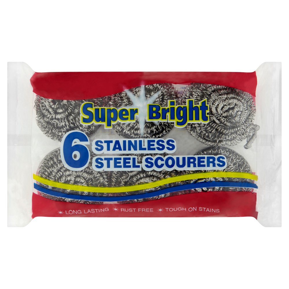 Surper Bright Stainless Steel Scourers 6pk
