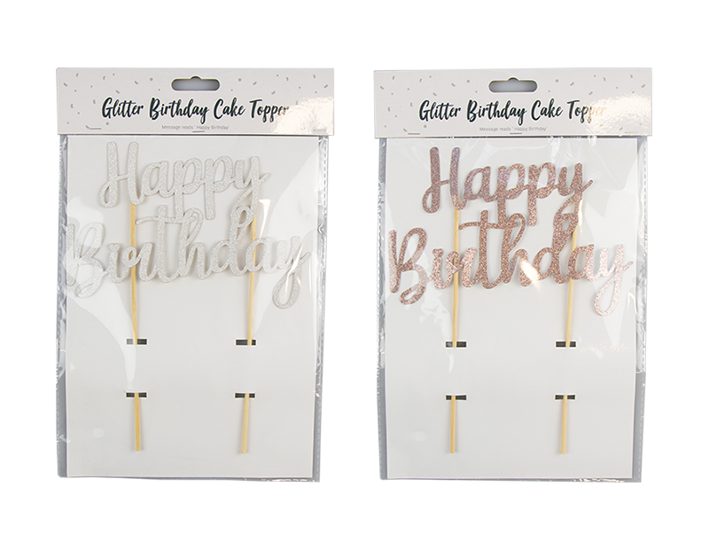 Happy Birthday Glitter Cake Topper Div.Farger