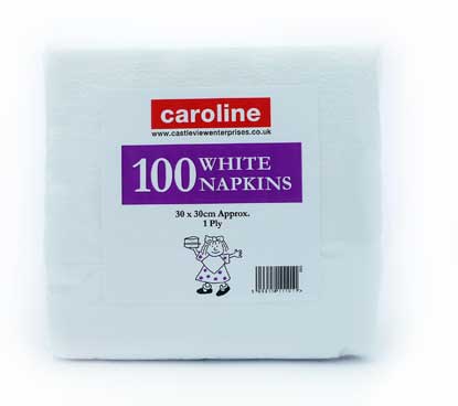 Caroline White Napkins 30x30cm 1ply 100pk