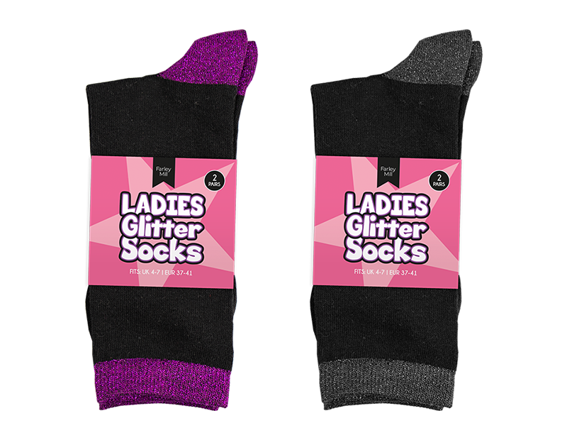 Farley Mill Ladies Glitter Socks str.37-41 2pk Div.Farger