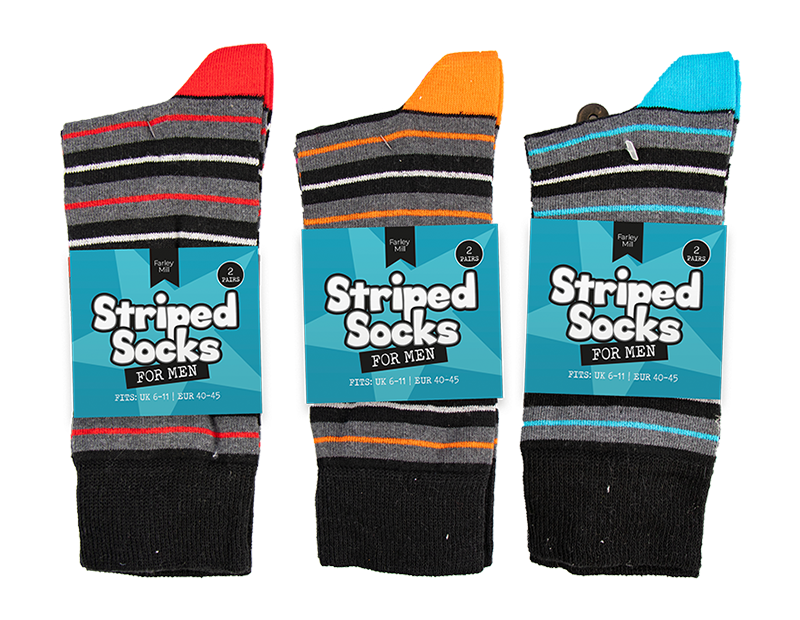 Farley Mill Striped Mens Socks str.40-45 2pk Div.Farger