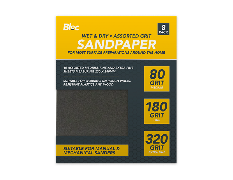 Bloc Wet&Dry Sandpaper Assorted 8pk