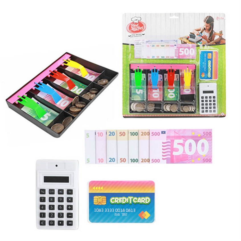 Food Marked Cash Drawer w/Euros&Calculator