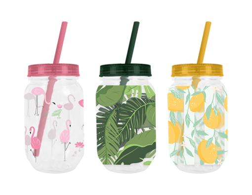 Summer Essentials Drinking Jar w/Straw Div.Farger