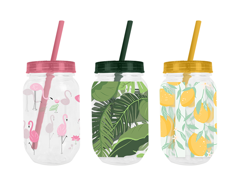 Summer Essentials Drinking Jar w/Straw Div.Farger