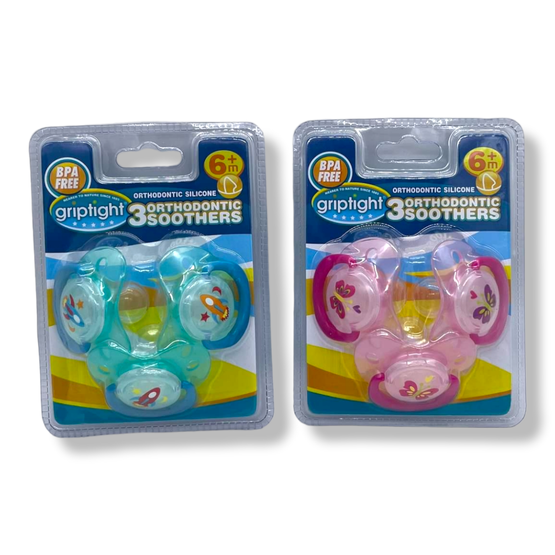 Griptight Soothers 3pk 6m+ Div.Farger