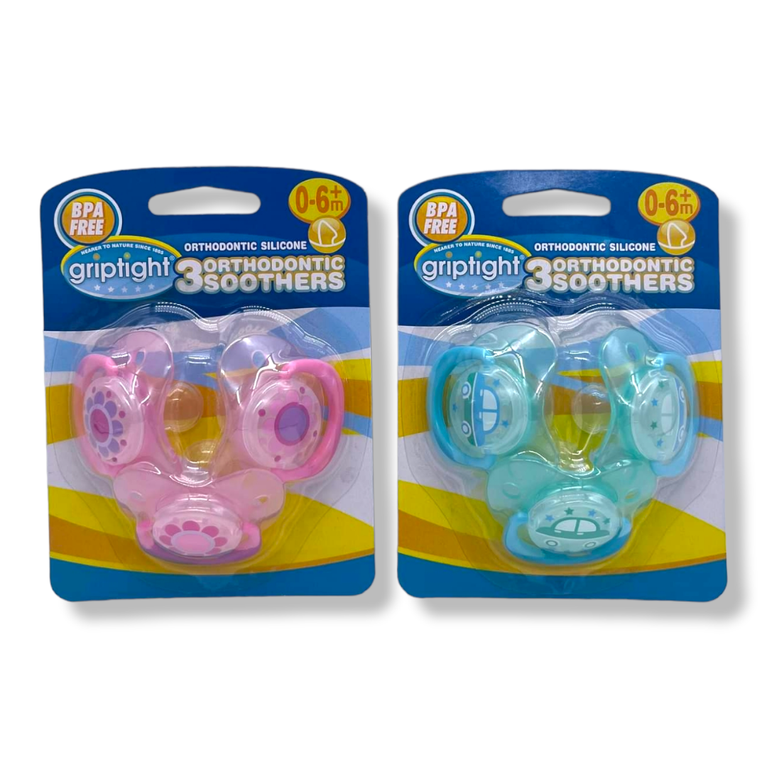 Griptight Soothers 3pk 0-6m Div.Farger