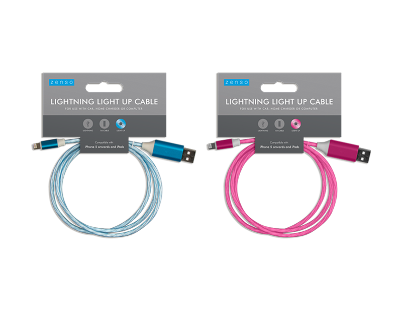 Zenso Lightning Light Up Cable 1m Div.Farger
