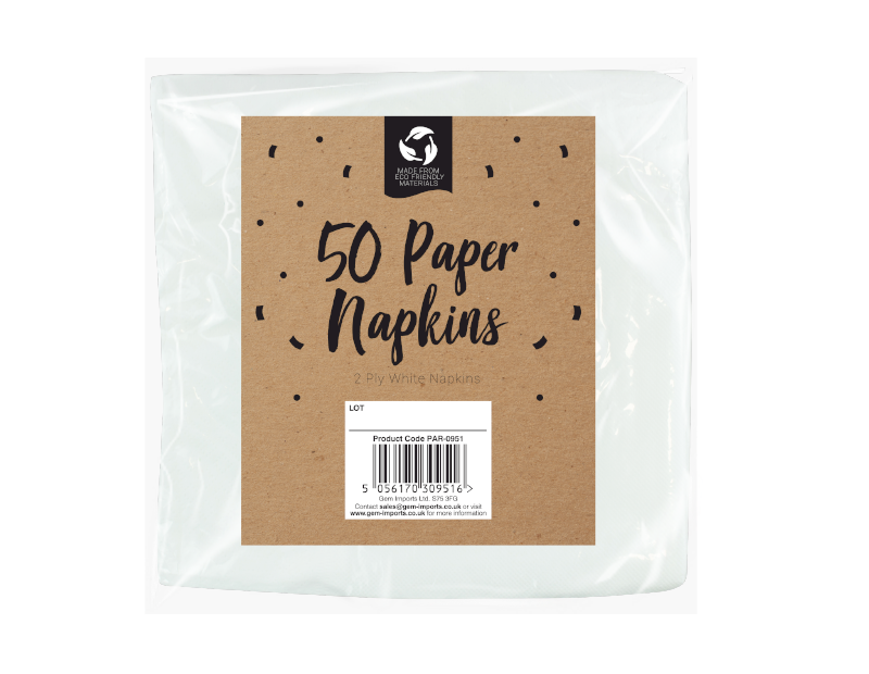 ECO White Paper Napkins 33x33cm 50pk