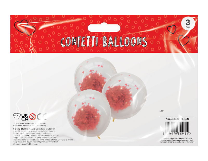 Valentine's Day Heart Confetti Balloon 3pk
