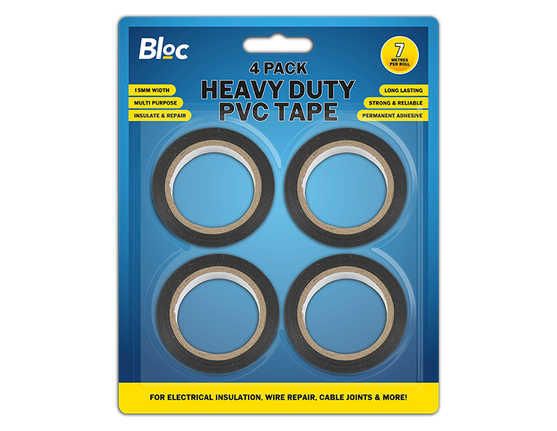 Bloc Heavy Duty PVC Tape 15mm x 7m 4pk
