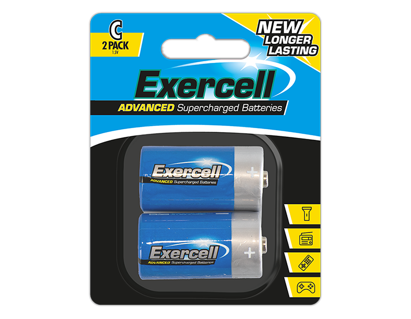 Exercell Heavy Duty C Batteries 2pk