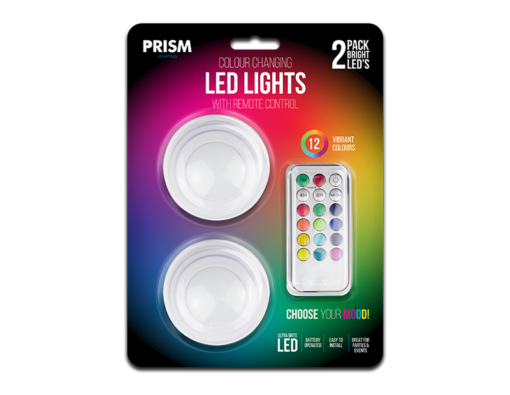 Prism LED Colour Changing Touch Lights w/Remote 2pk