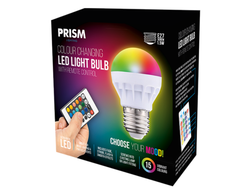 Prism LED Colour Changing Light Bulb w/Remote
