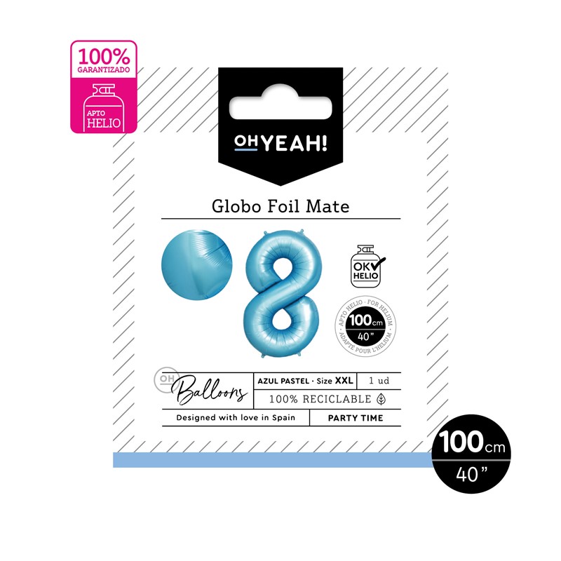 OH Yeah! Blue Matte Number Balloon Nr.8 100cm
