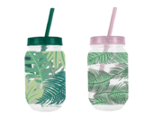 Summer Party Leaf Mason Jar w/Straw Div.Typer