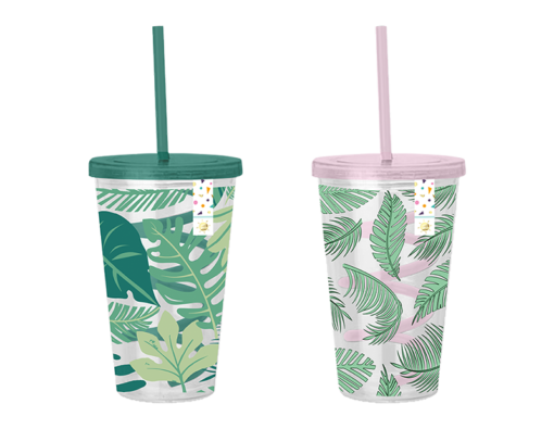 Summer Party Leaf Cup w/Straw Div.Typer