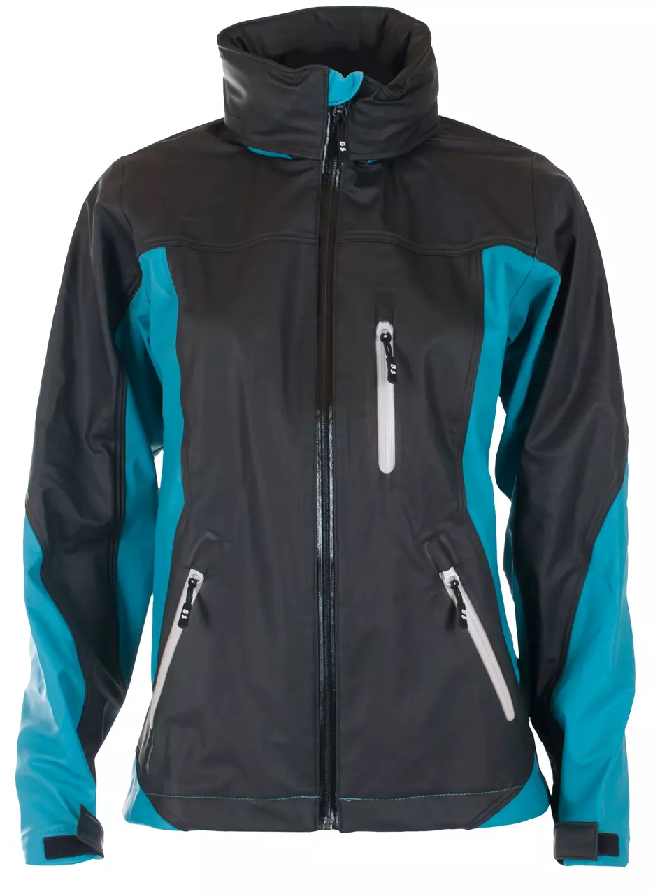 REGNJAKKE DAME SVART/TURKIS
