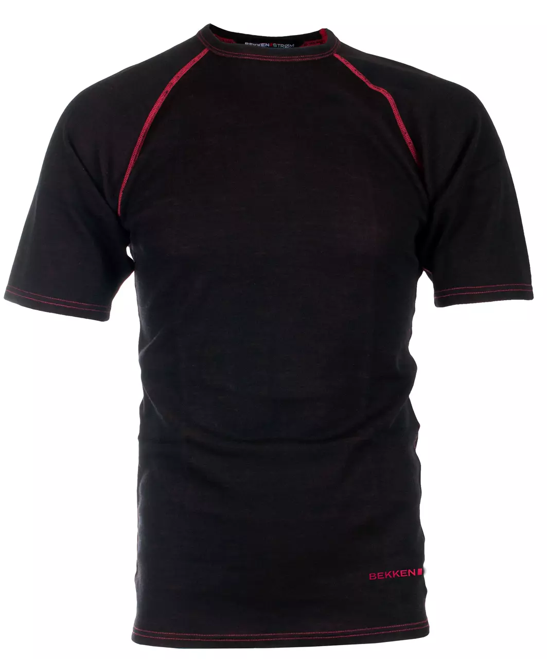 T-SKJORTE MERINOULL SVART/RØD