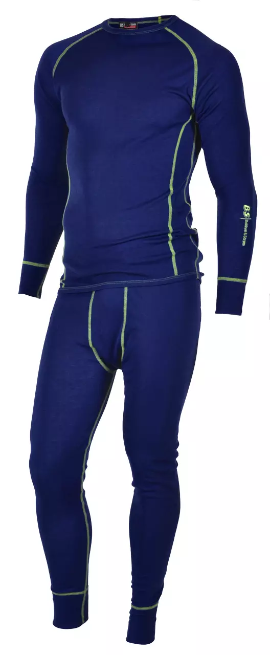 SUPERUNDERTØY I SETT KORNBLÅ MED LIME SØMMER