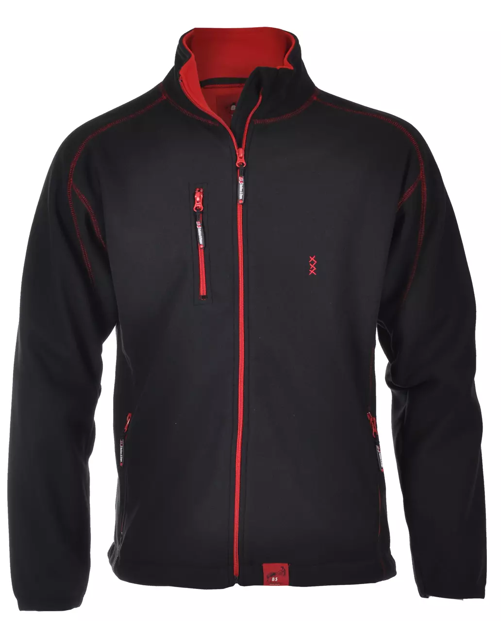 FLEECEJAKKE DREVSJØ VIND/VANNAVVISENDE SVART/RØD BS