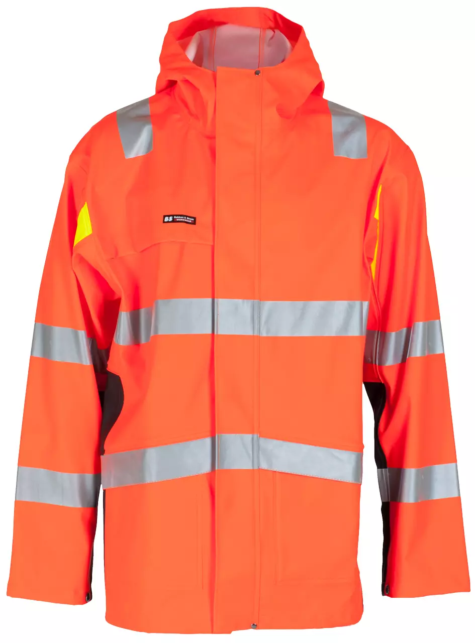 BERGSET REGNJAKKE PU/PVC ,KL.3, ORA./SV/GUL. ANTIFLAME