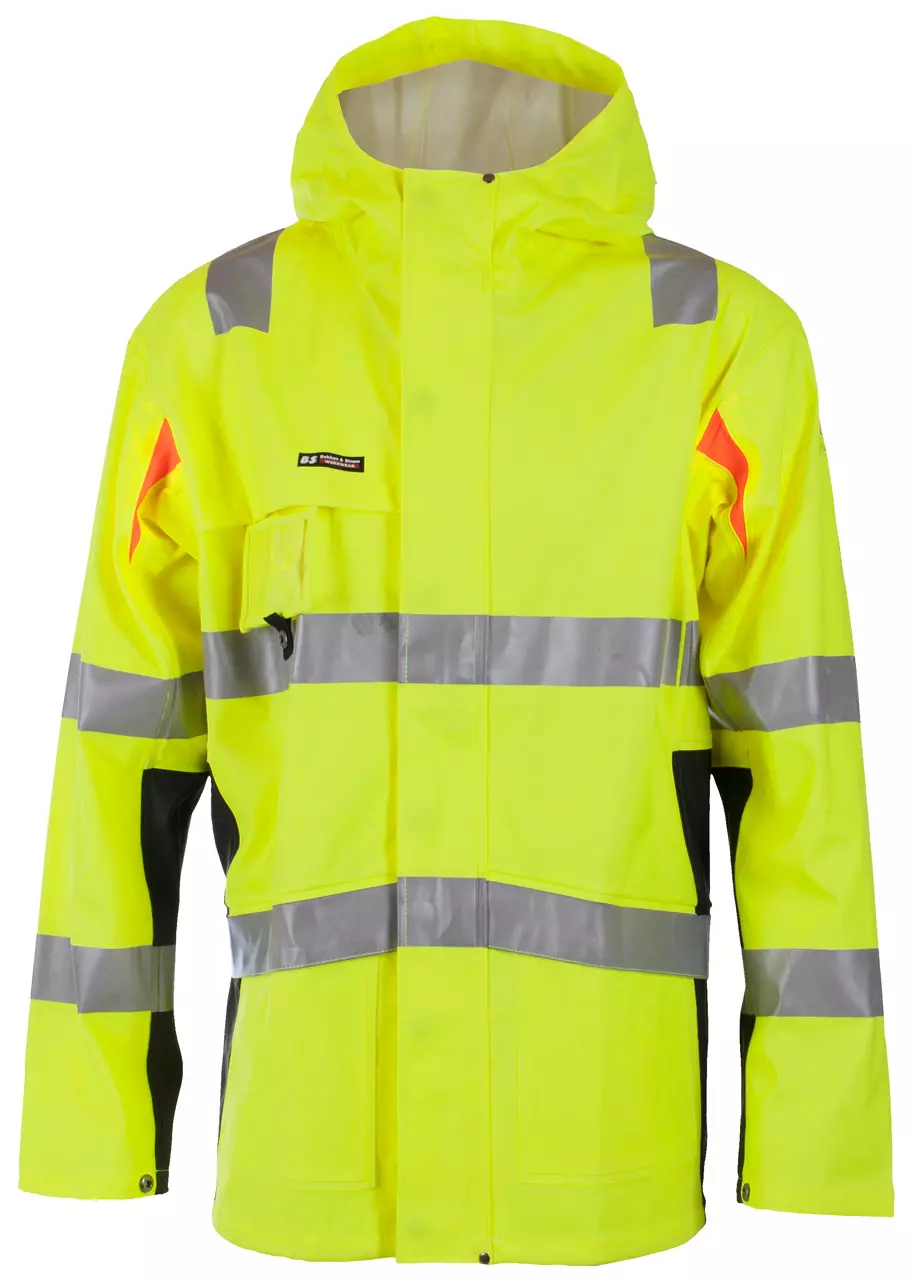 BERGSET REGNJAKKE PU/PVC KL.3, GUL/SV/ORA. ANTIFLAME