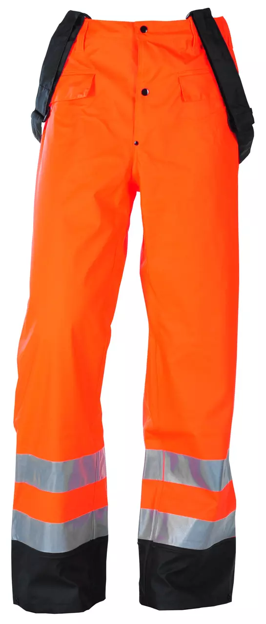 BERGSET REGNBUKSE PU/PVC  KL. 2,ORAN./SVART ANTIFLAME
