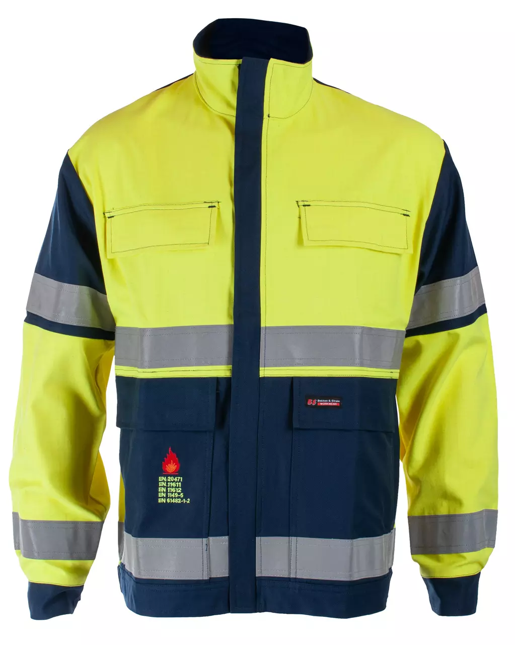 JAKKE FLUOR/FLAMMEHEMMENDE MODACRYL GUL/MARINEBLÅ