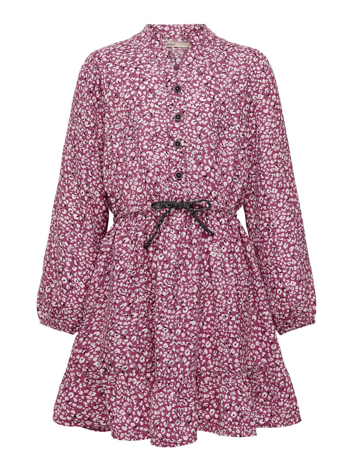 Only Kjole KOGLINO-MONIQUE STRING LS DRESS Red Violet AOP Leo
