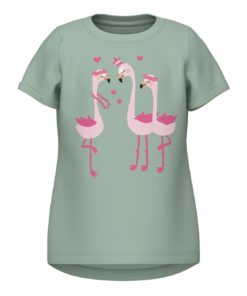 Name It T-Skjorte NMFVIX SS TOP Silt Green/Flamingos